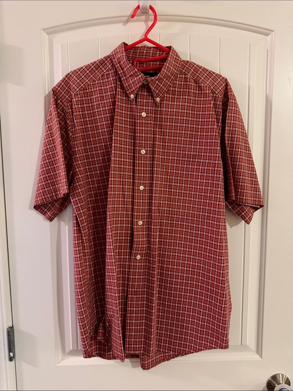 Eddie Bauer Red Plaid Short-Sleeve Button-Down Shirt
